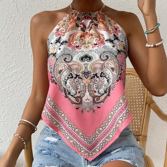 Paisley Print Satin Cami Tank Top - Picture 6 of 10